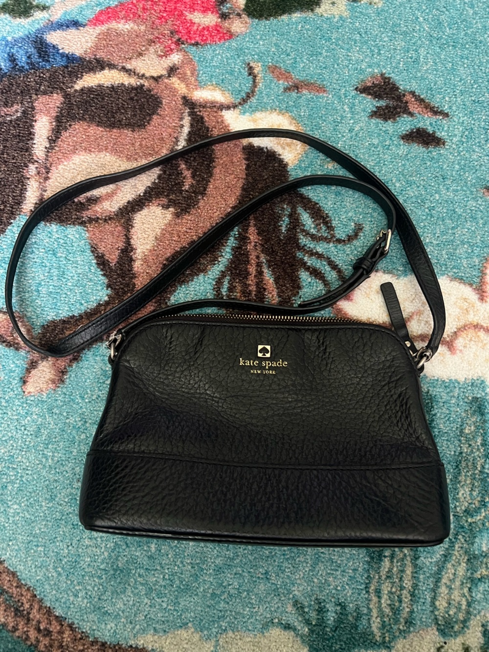 kate spade Black Pebbled Leather Crossbody with Gold Logo